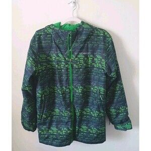 Columbia Kids Omni Heat Winter Green Black Pufffer Jacket Geometric Print XL